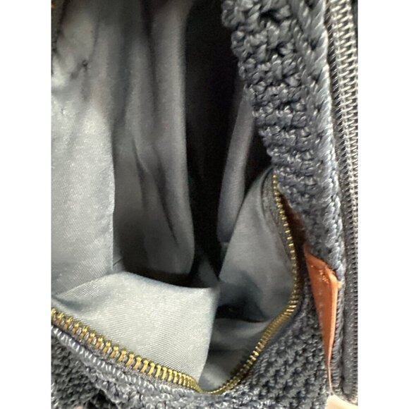 The Sak Indio Crochet Blue Knit Purse Shoulder Bag w Zipper Pockets - Picture 9 of 12